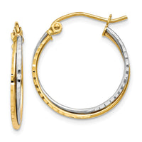 14K Yellow and White Gold Diamond Cut Twisted Hoop Earrings-TL678