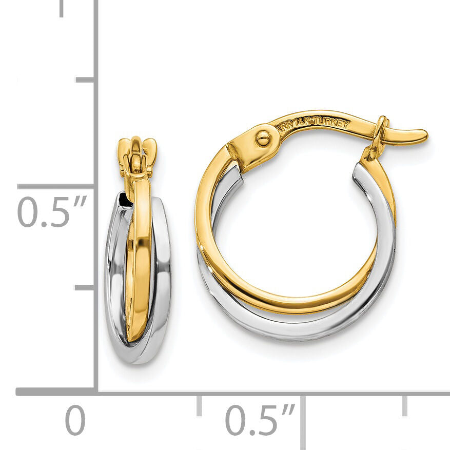 14k Two-tone Polished Hollow Hoop Earrings-TL697