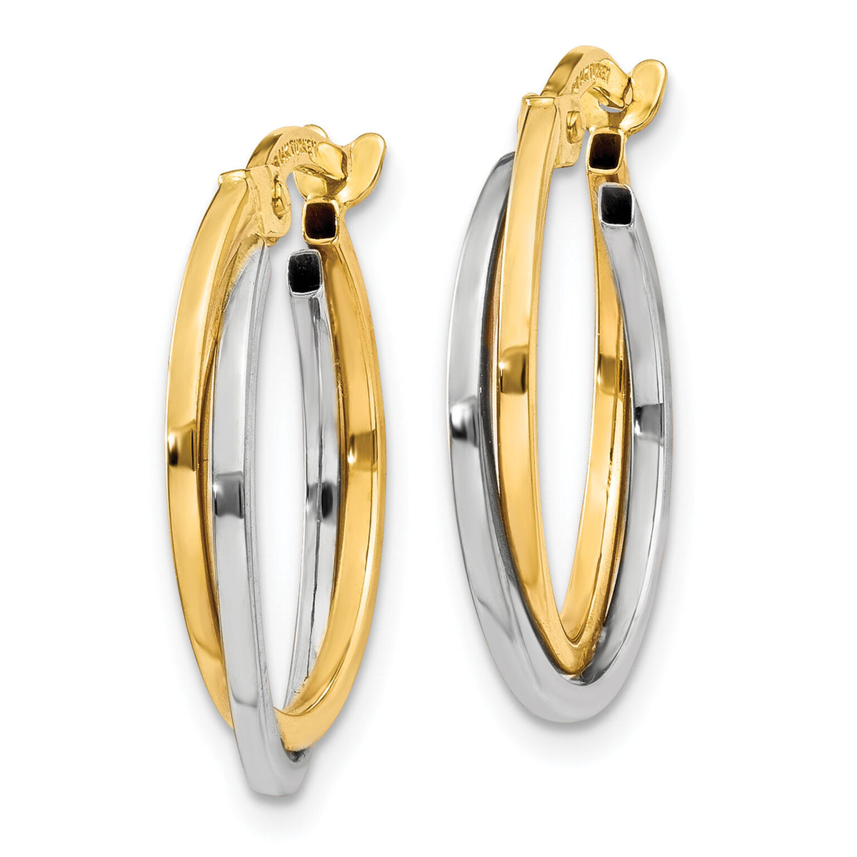 14k Two-tone Polished Hollow Hoop Earrings-TL701