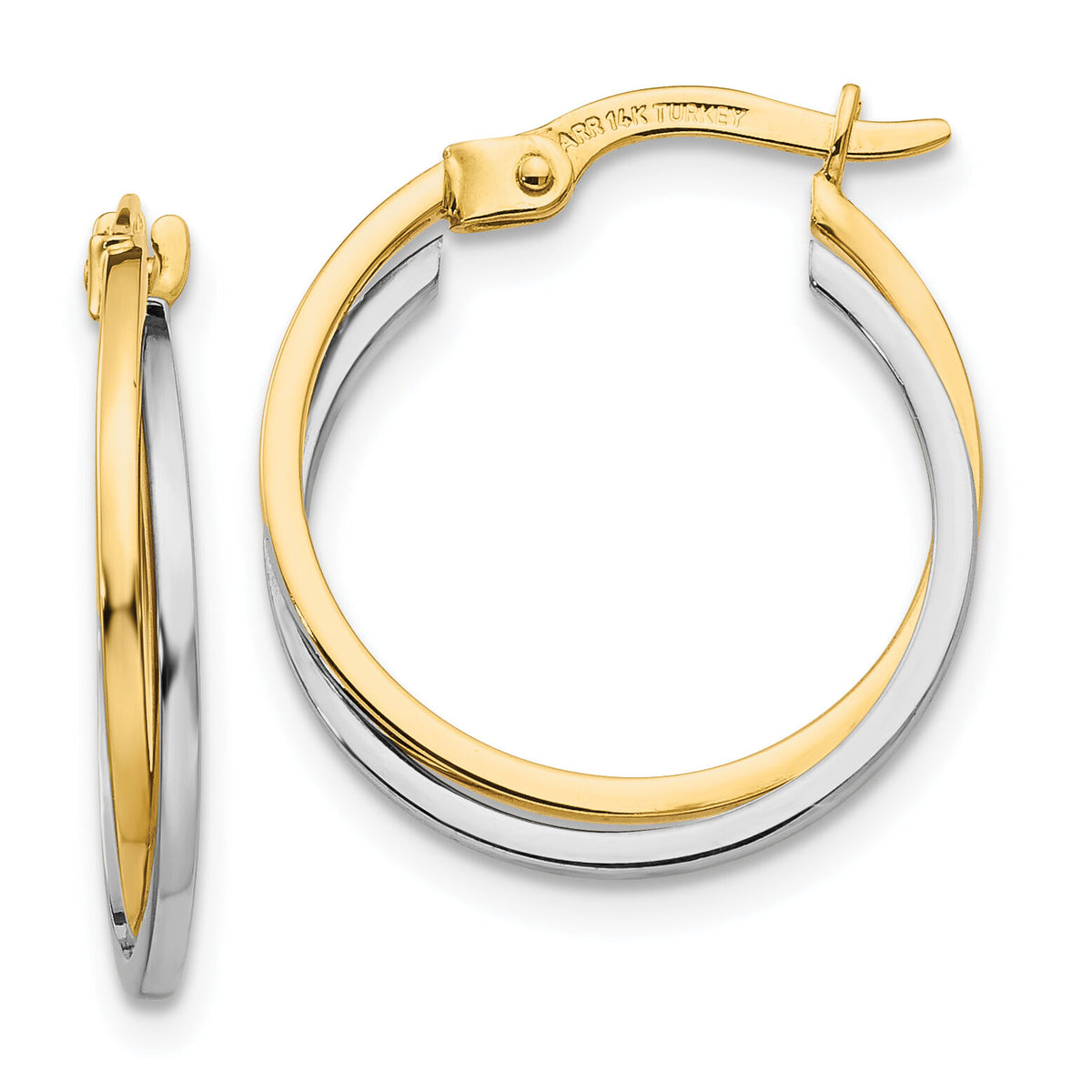 14k Two-tone Polished Hollow Hoop Earrings-TL701
