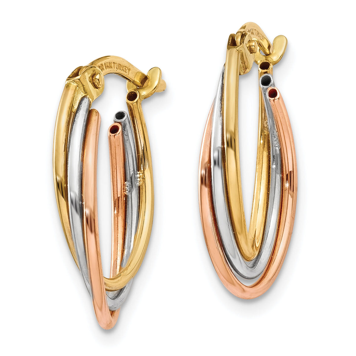 14k Tri-color Twisted Hoop Earrings-TL713