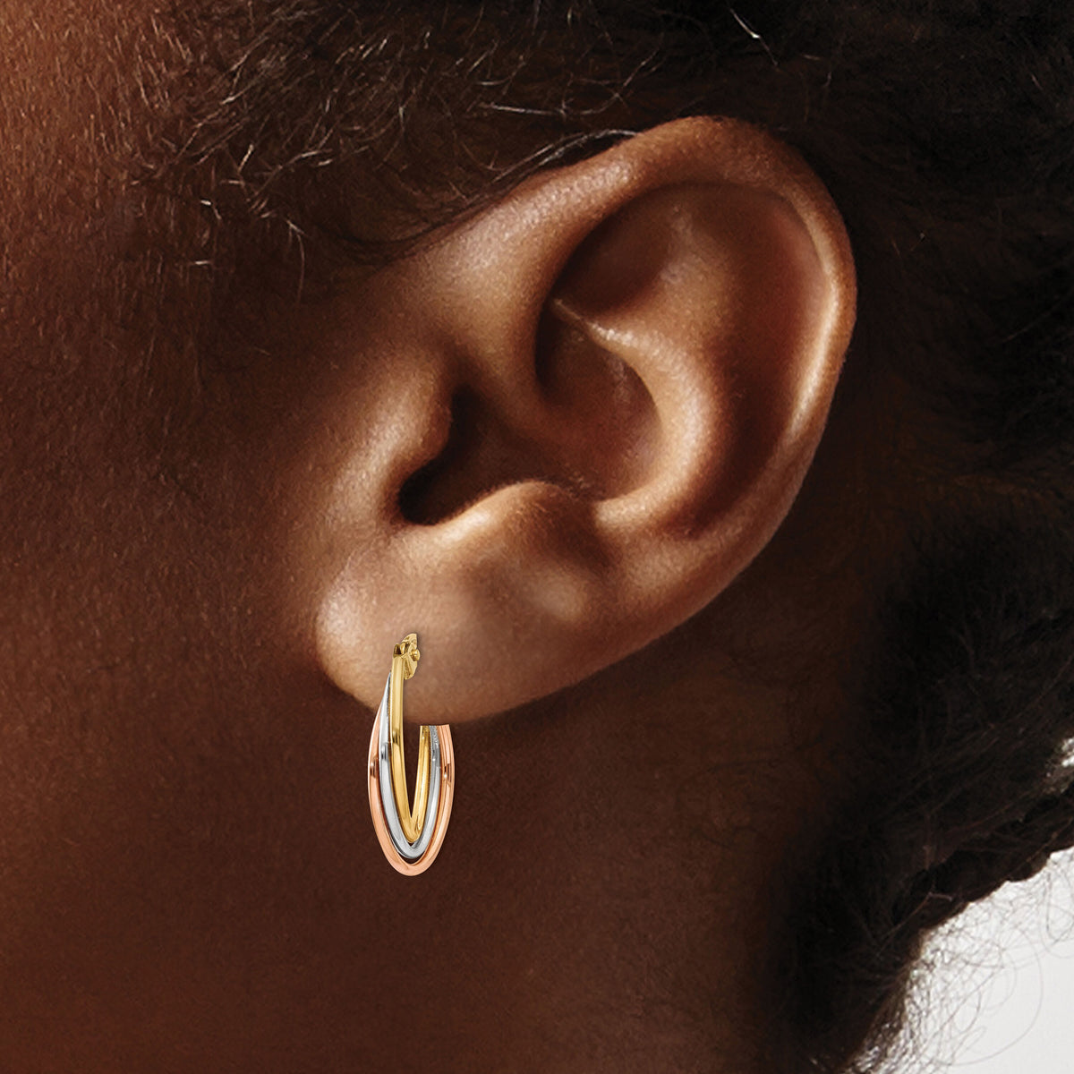 14k Tri-color Twisted Hoop Earrings-TL713
