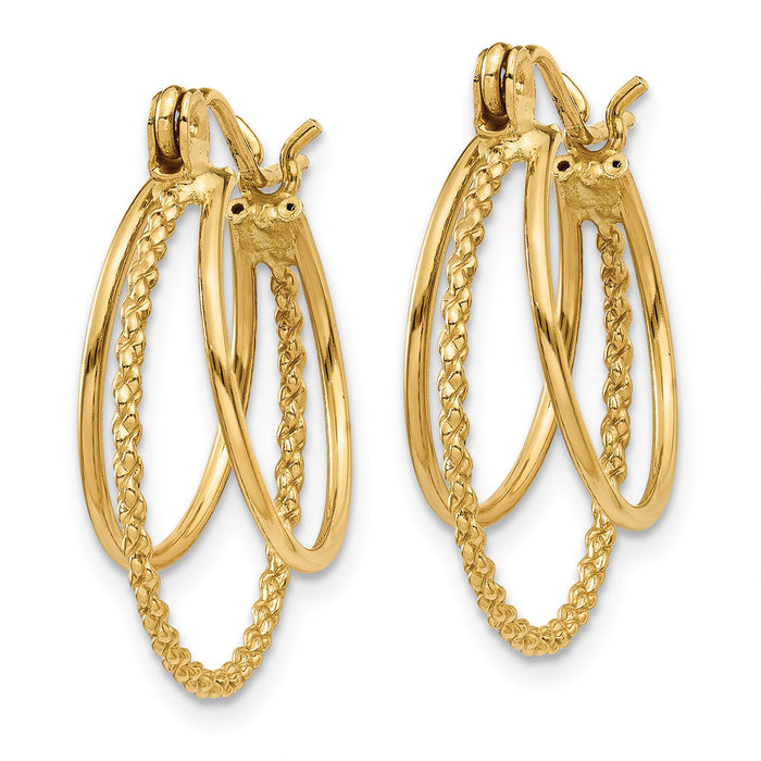 14k Polished and Textured Circle Hoop Earrings-TL720