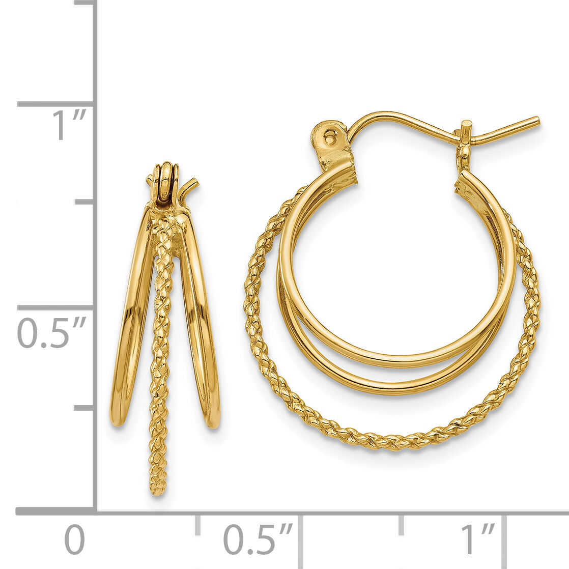 14k Polished and Textured Circle Hoop Earrings-TL720
