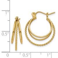 14k Polished and Textured Circle Hoop Earrings-TL720