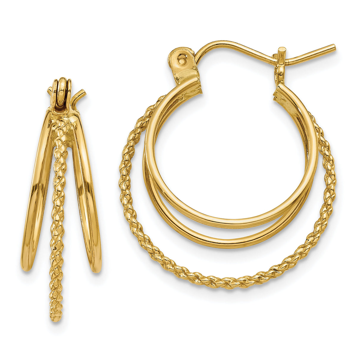 14k Polished and Textured Circle Hoop Earrings-TL720