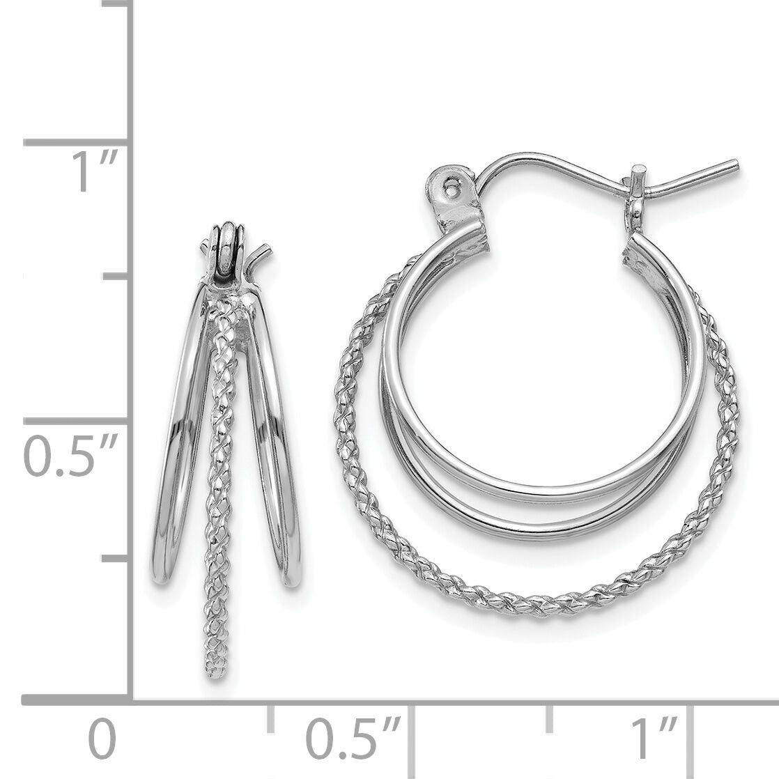 14k White Gold Polished and Textured Circle Hoop Earrings-TL721