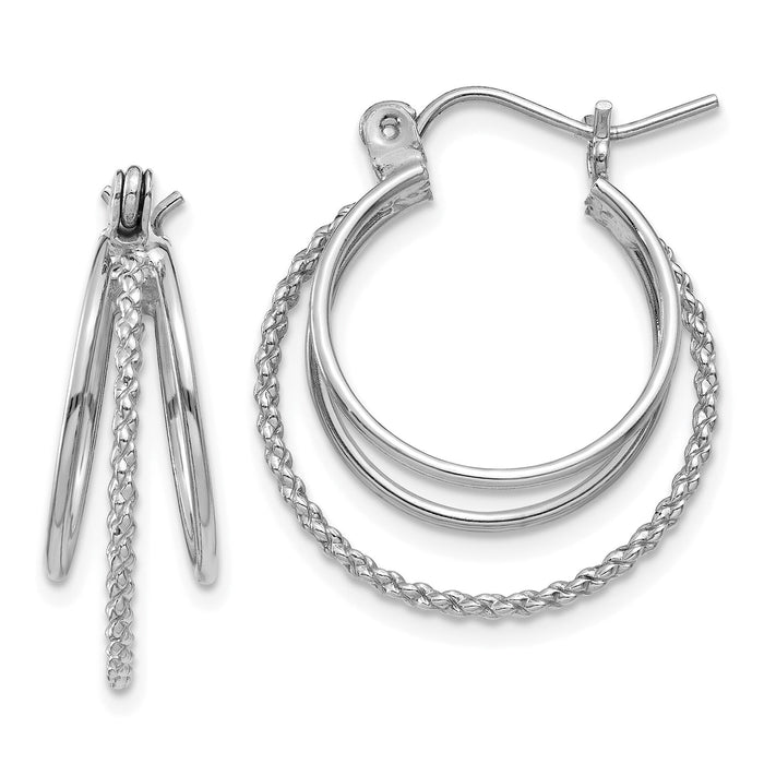 14k White Gold Polished and Textured Circle Hoop Earrings-TL721