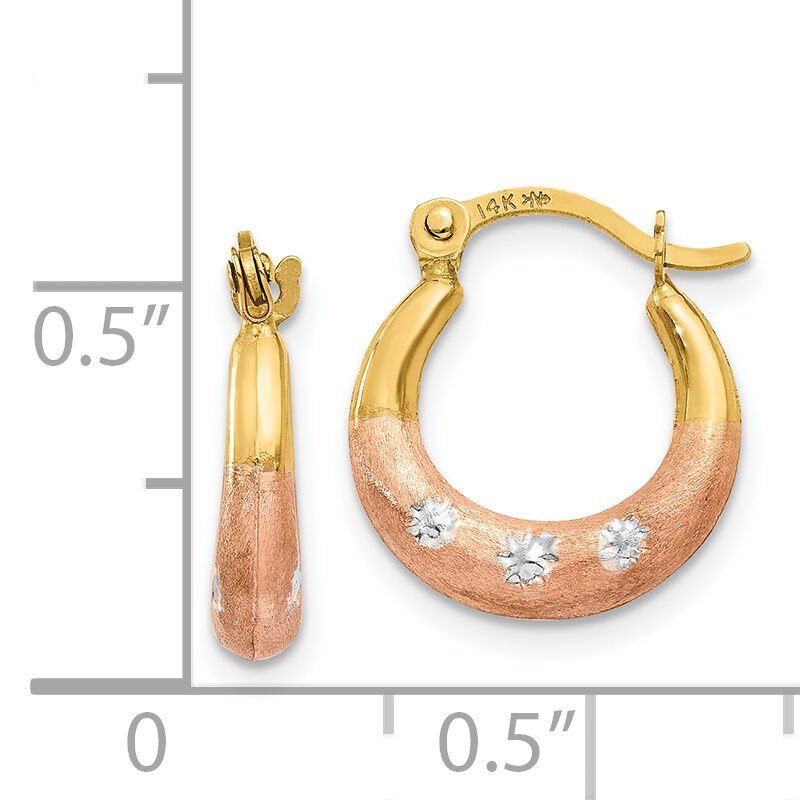 14K & White and Rose Rhodium Flower Hoop Earrings-TL731