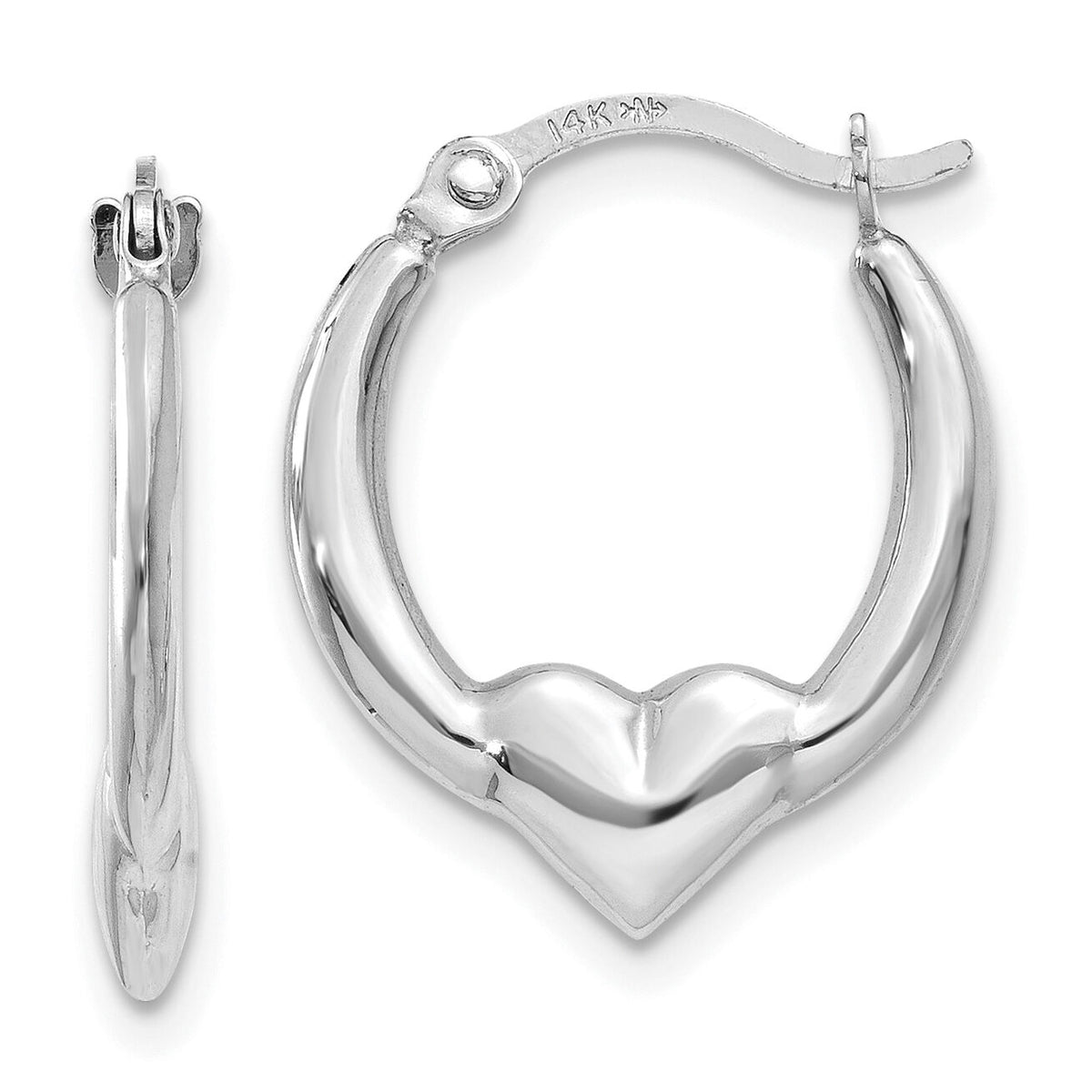 14k White Gold Heart Hoop Earrings-TL733W