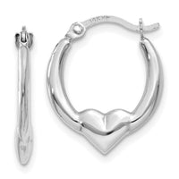 14k White Gold Heart Hoop Earrings-TL733W