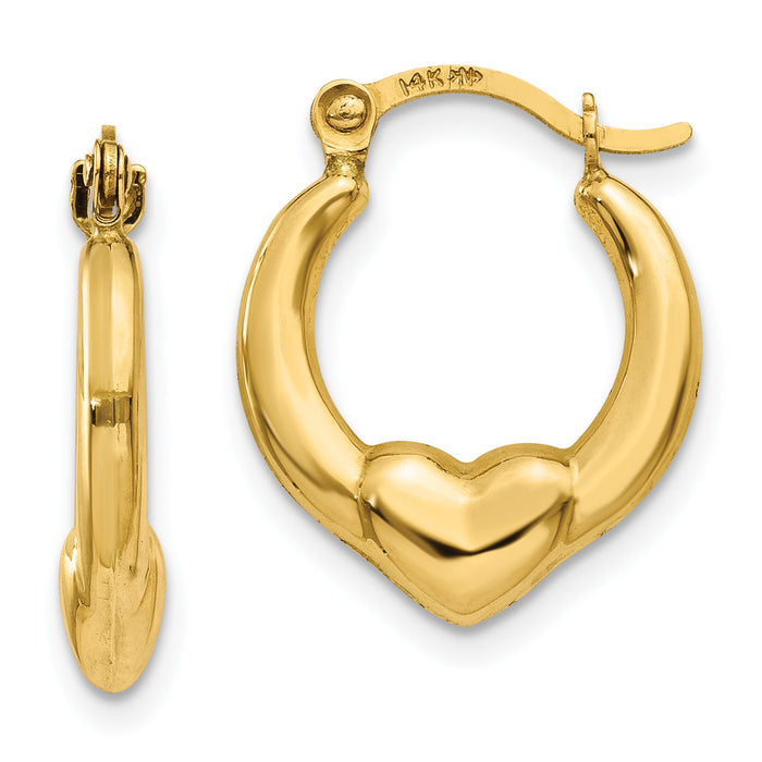 14K Hollow Heart Hoop Earrings-TL734