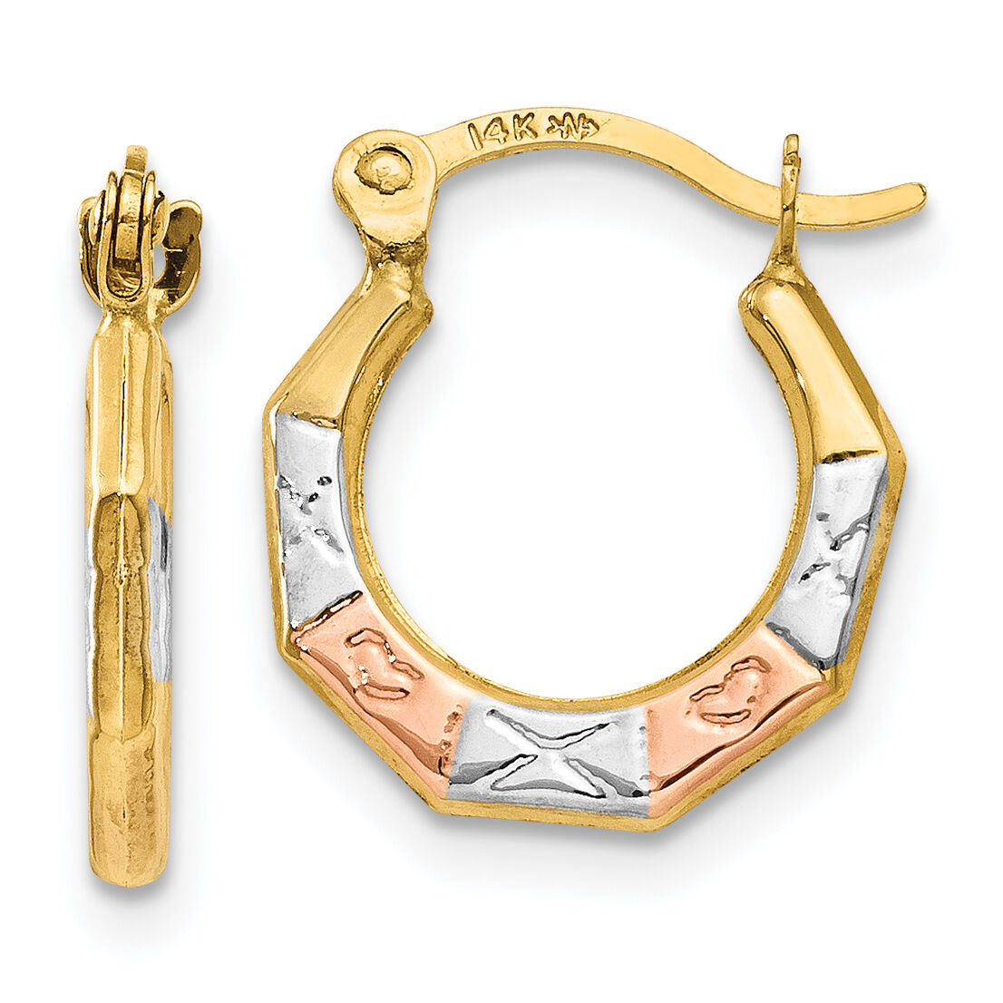 14K & White and Rose Rhodium Hoop Earrings-TL735
