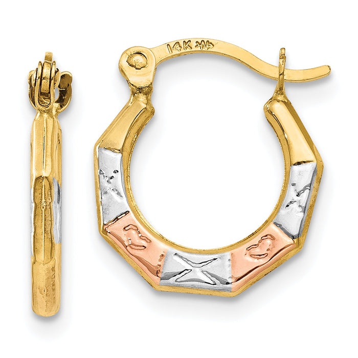14K & White and Rose Rhodium Hoop Earrings-TL735