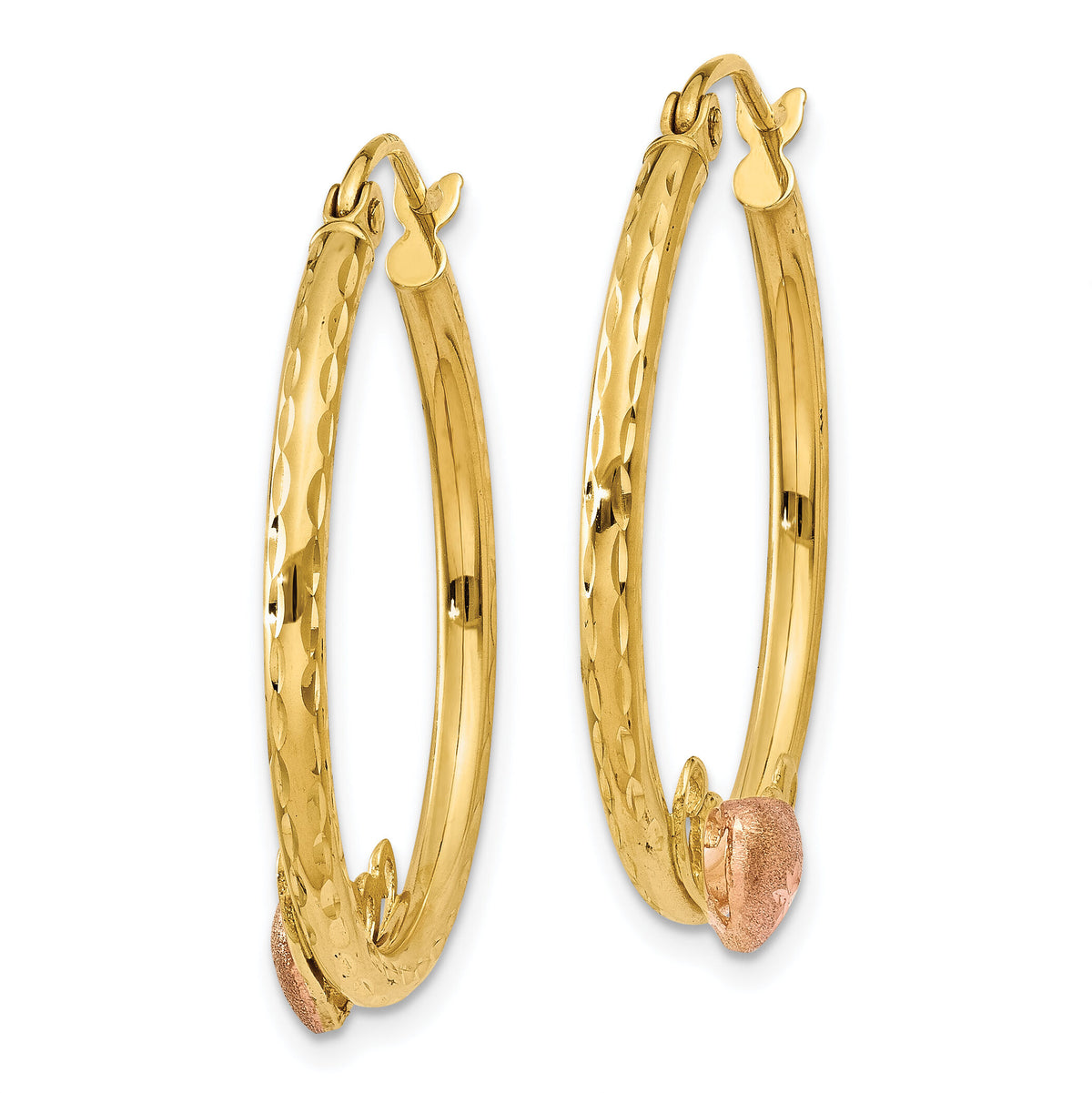 14K & Rose Heart D/C Hoop Earrings-TL736
