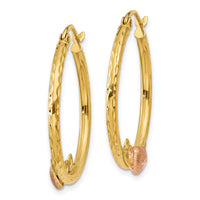 14K & Rose Heart D/C Hoop Earrings-TL736