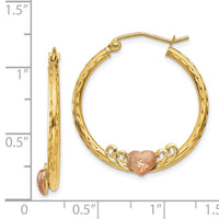 14K & Rose Heart D/C Hoop Earrings-TL736