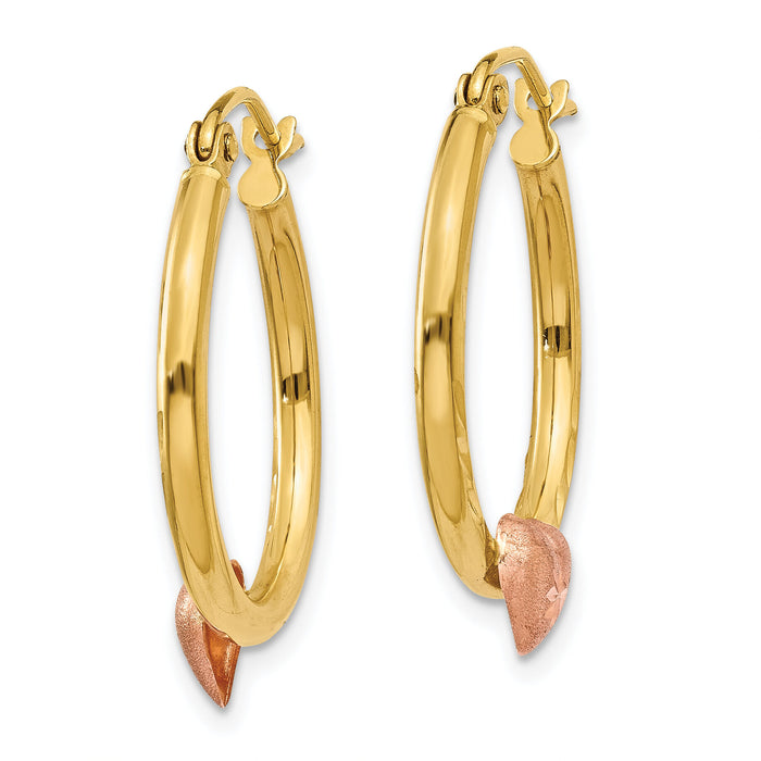 14K Yellow & Rose Gold Heart Hoop Earrings-TL737