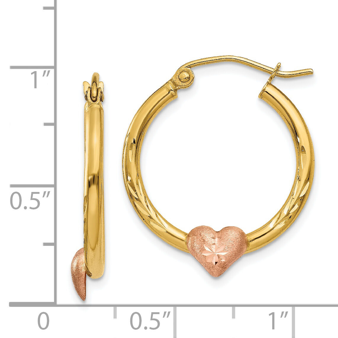 14K Yellow & Rose Gold Heart Hoop Earrings-TL737