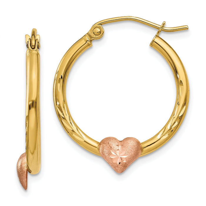 14K Yellow & Rose Gold Heart Hoop Earrings-TL737