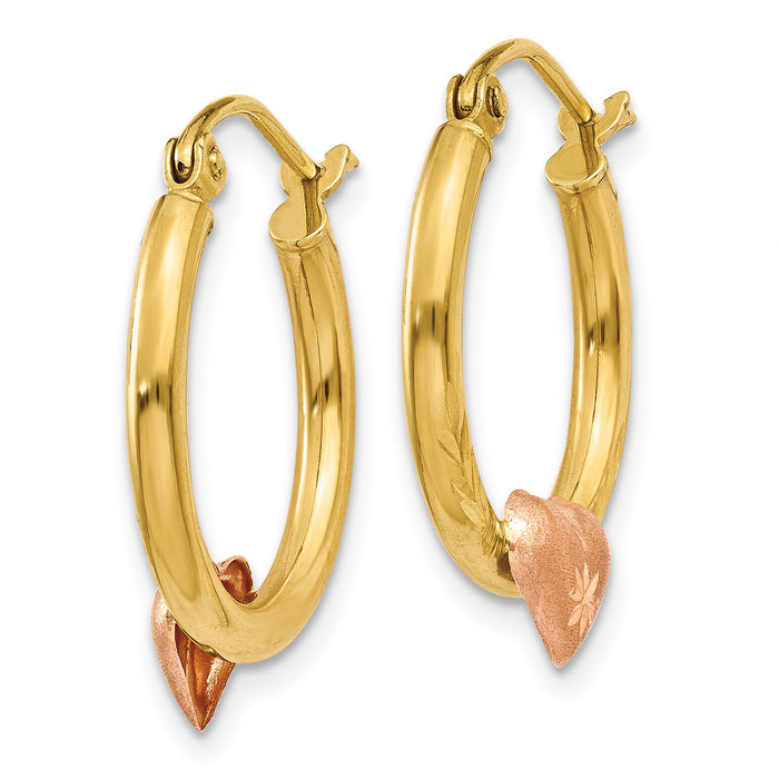 14K Yellow & Rose Gold Heart D/C Hoop Earrings-TL738