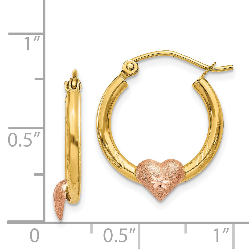 14K Yellow & Rose Gold Heart D/C Hoop Earrings-TL738