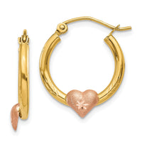 14K Yellow & Rose Gold Heart D/C Hoop Earrings-TL738