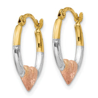 14K & White and Rose Rhodium Heart Hoop Earrings-TL739