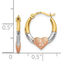 14K & White and Rose Rhodium Heart Hoop Earrings-TL739