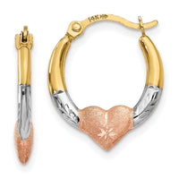 14K & White and Rose Rhodium Heart Hoop Earrings-TL739
