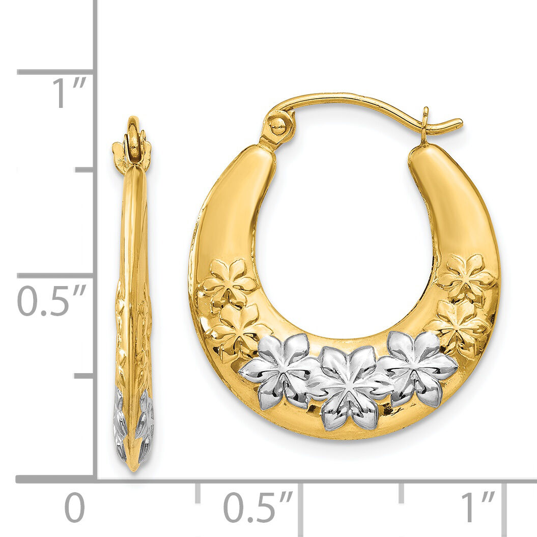 14K & Rhodium Hollow Flowers Hoop Earrings-TL741