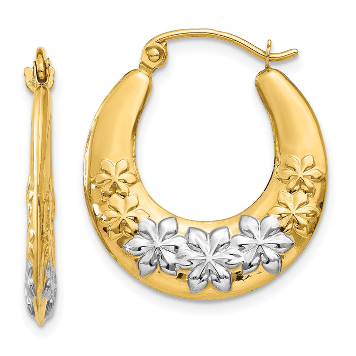 14K & Rhodium Hollow Flowers Hoop Earrings-TL741