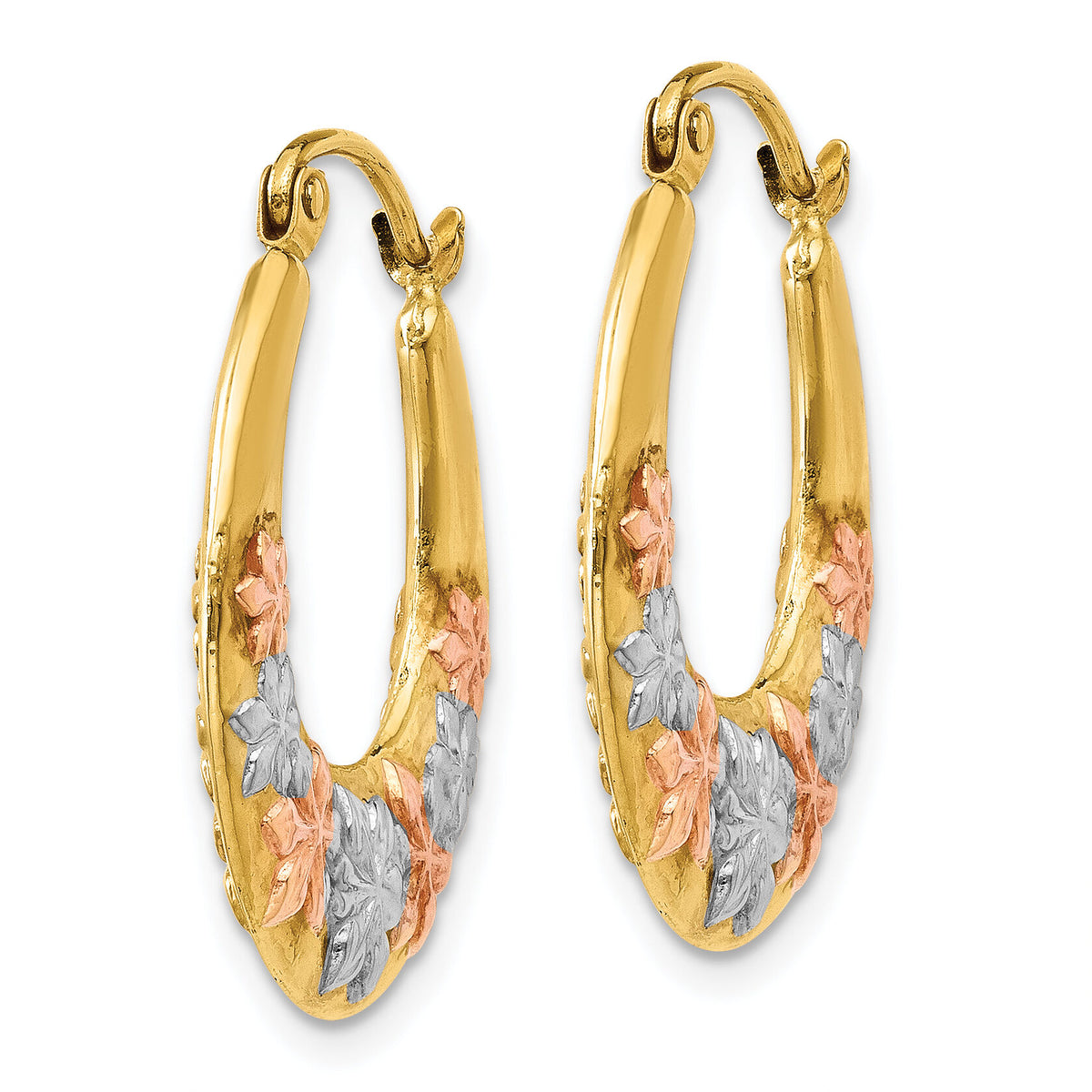 14K & White and Rose Rhodium Hollow Flowers Hoop Earrings-TL742