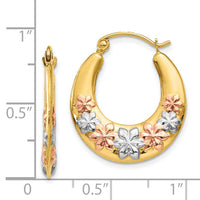 14K & White and Rose Rhodium Hollow Flowers Hoop Earrings-TL742