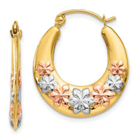 14K & White and Rose Rhodium Hollow Flowers Hoop Earrings-TL742