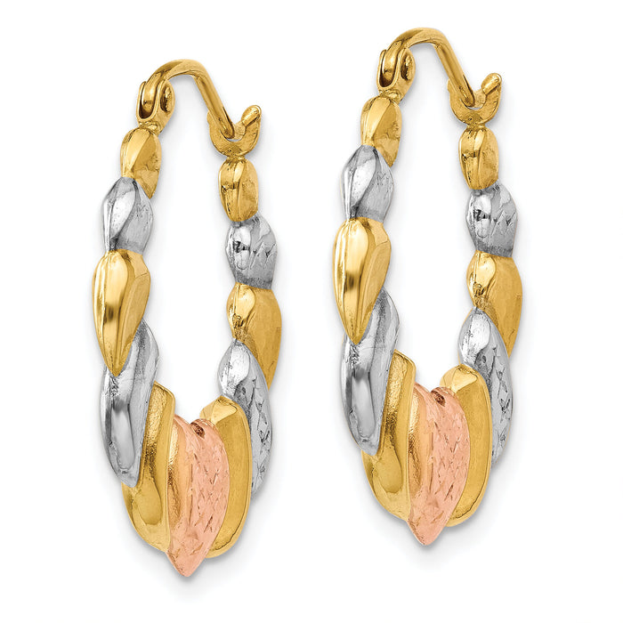 14K & White and Rose Rhodium Scalloped Heart Hoop Earrings-TL743