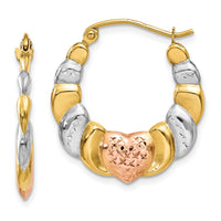 14K & White and Rose Rhodium Scalloped Heart Hoop Earrings-TL743