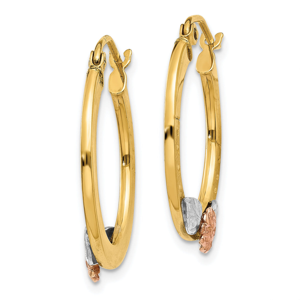 14K Yellow & Rose Gold w/ Rhodium Diamond Cut Flower Hoop Earrings-TL745