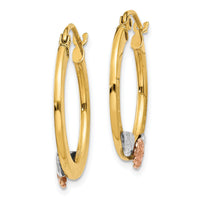 14K Yellow & Rose Gold w/ Rhodium Diamond Cut Flower Hoop Earrings-TL745