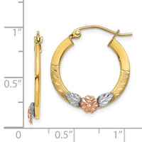14K Yellow & Rose Gold w/ Rhodium Diamond Cut Flower Hoop Earrings-TL745