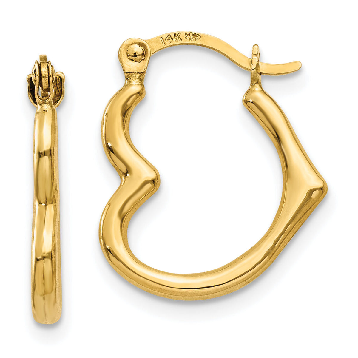 14K Heart Shaped Hollow Hoop Earrings-TL746