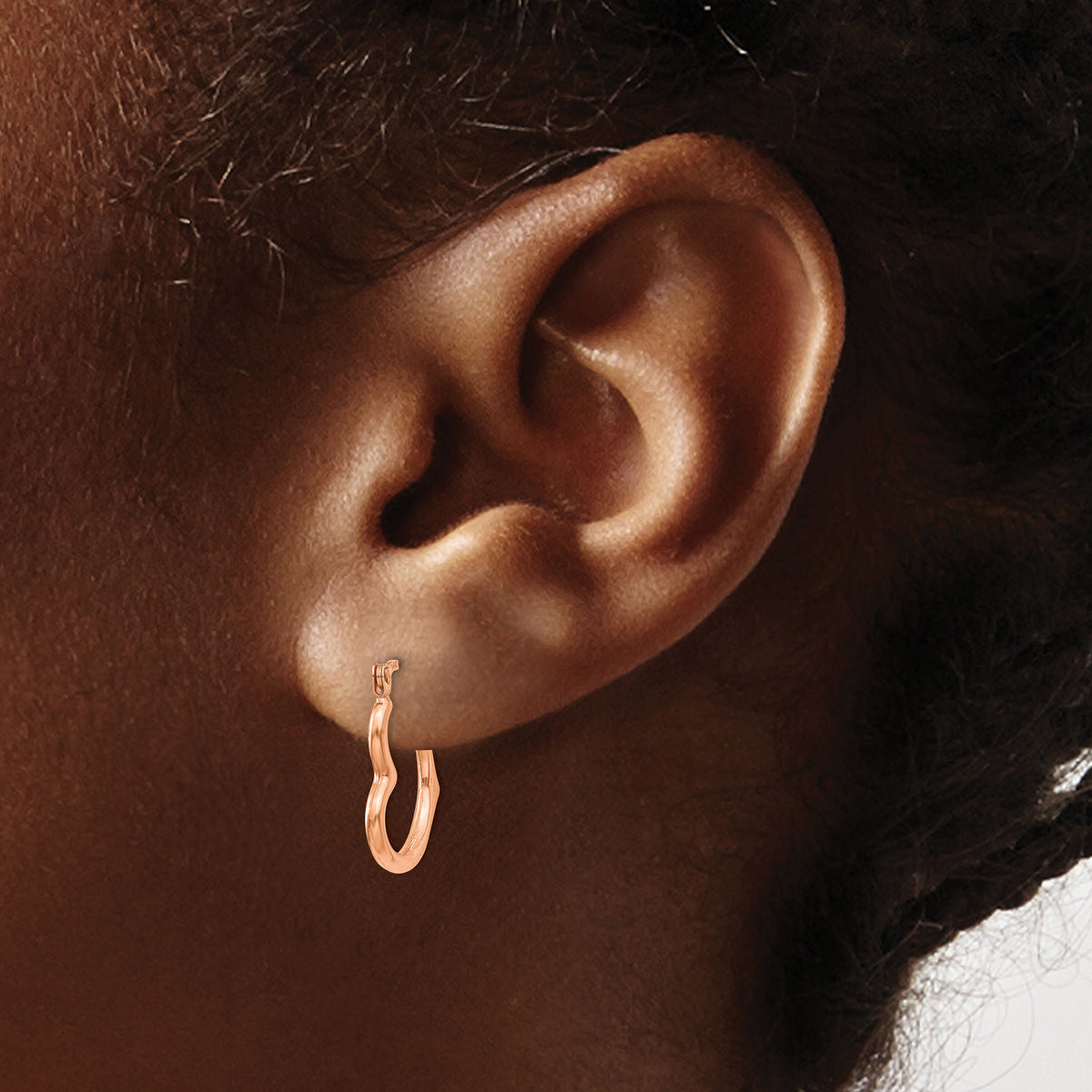 14K Rose Gold Heart Shaped Hollow Hoop Earrings-TL746R