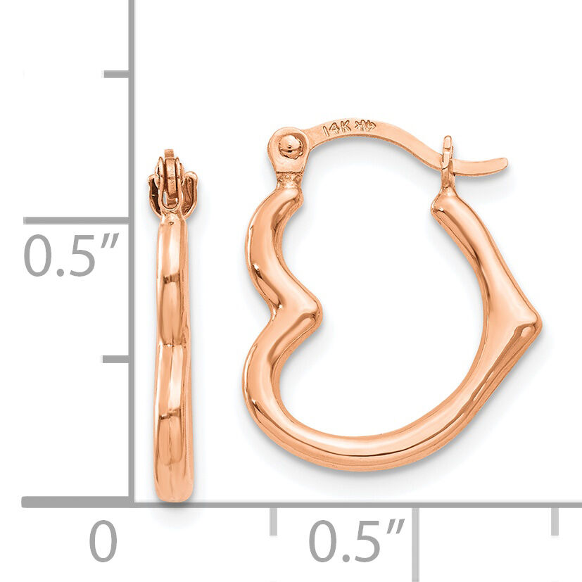 14K Rose Gold Heart Shaped Hollow Hoop Earrings-TL746R