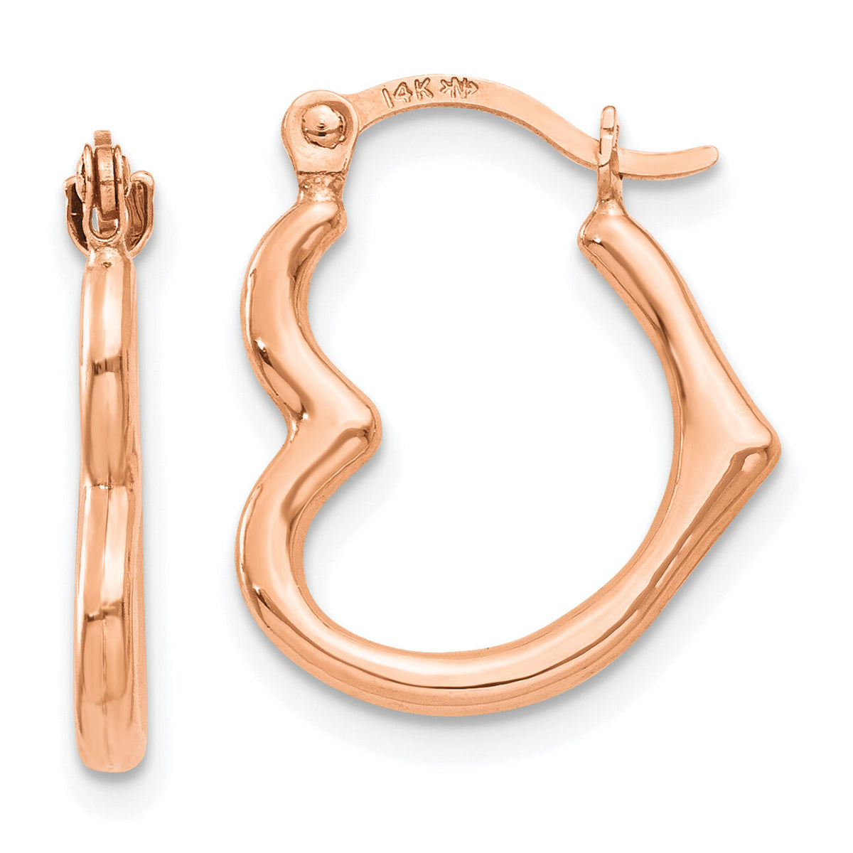 14K Rose Gold Heart Shaped Hollow Hoop Earrings-TL746R