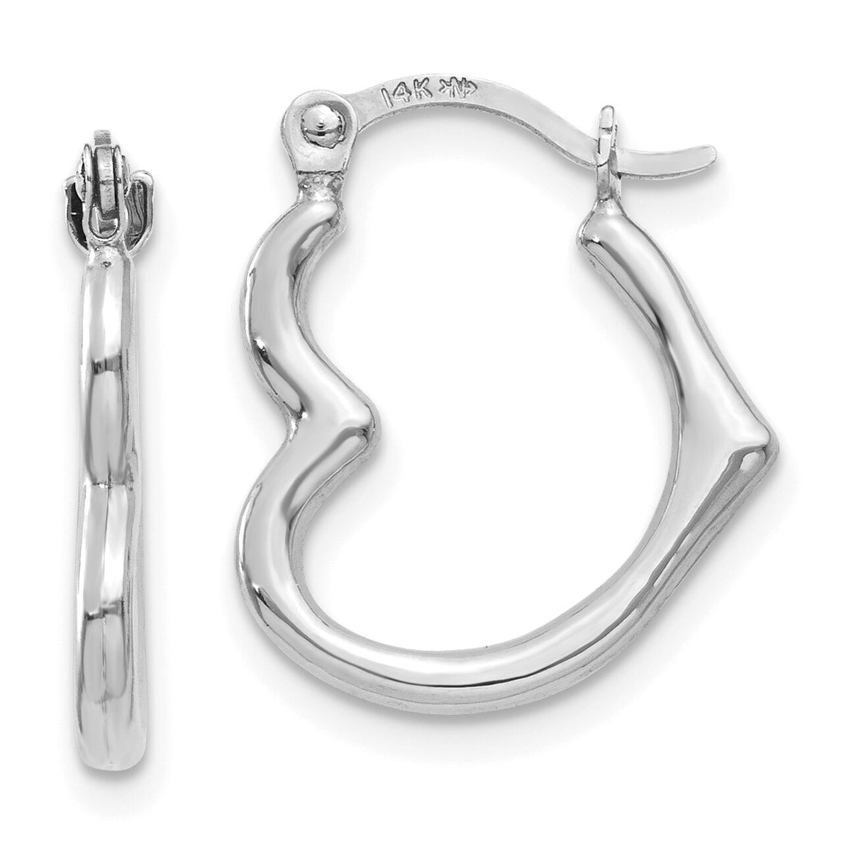 14K White Gold Heart Shaped Hollow Hoop Earrings-TL746W