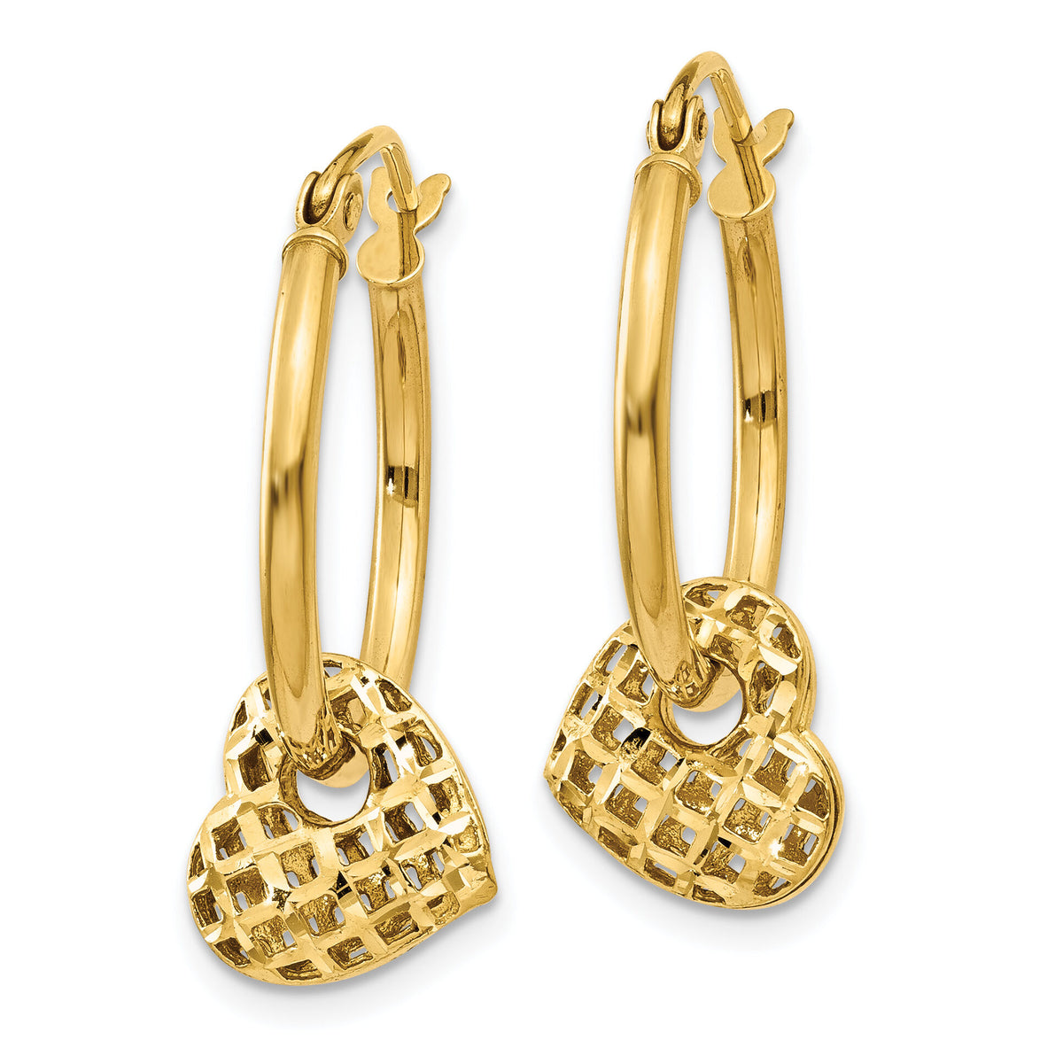 14K Moveable Heart Hoop Earrings-TL749