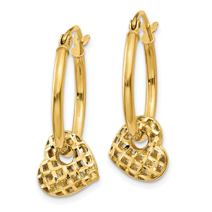 14K Moveable Heart Hoop Earrings-TL749