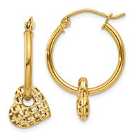 14K Moveable Heart Hoop Earrings-TL749