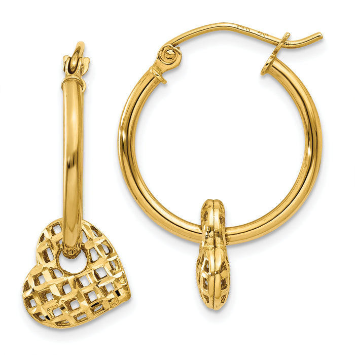 14K Moveable Heart Hoop Earrings-TL749