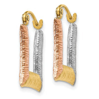 14K & White & Rose Rhodium Hollow Textured Square Hoop Earrings-TL753
